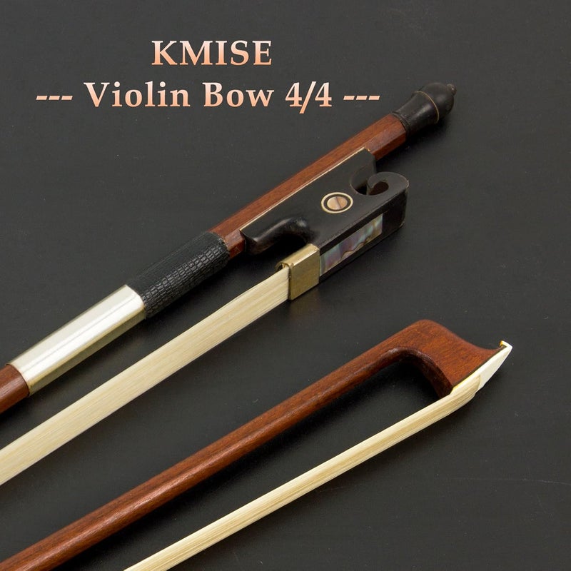Kmise Violin Bow 4/4 Sandalwood Bows for Fiddle Octagonal Round Stick with Mongolian Horse Hair Ox Horn Frog Silver Wire Winding for Beginners and Advanced Players - Image 3
